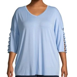 Terra and Sky sky blue cage sleeve top